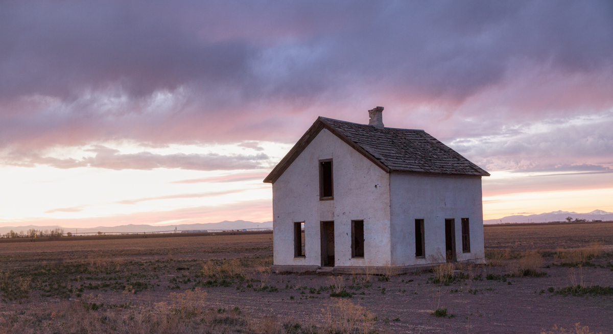 abandoned house sunset