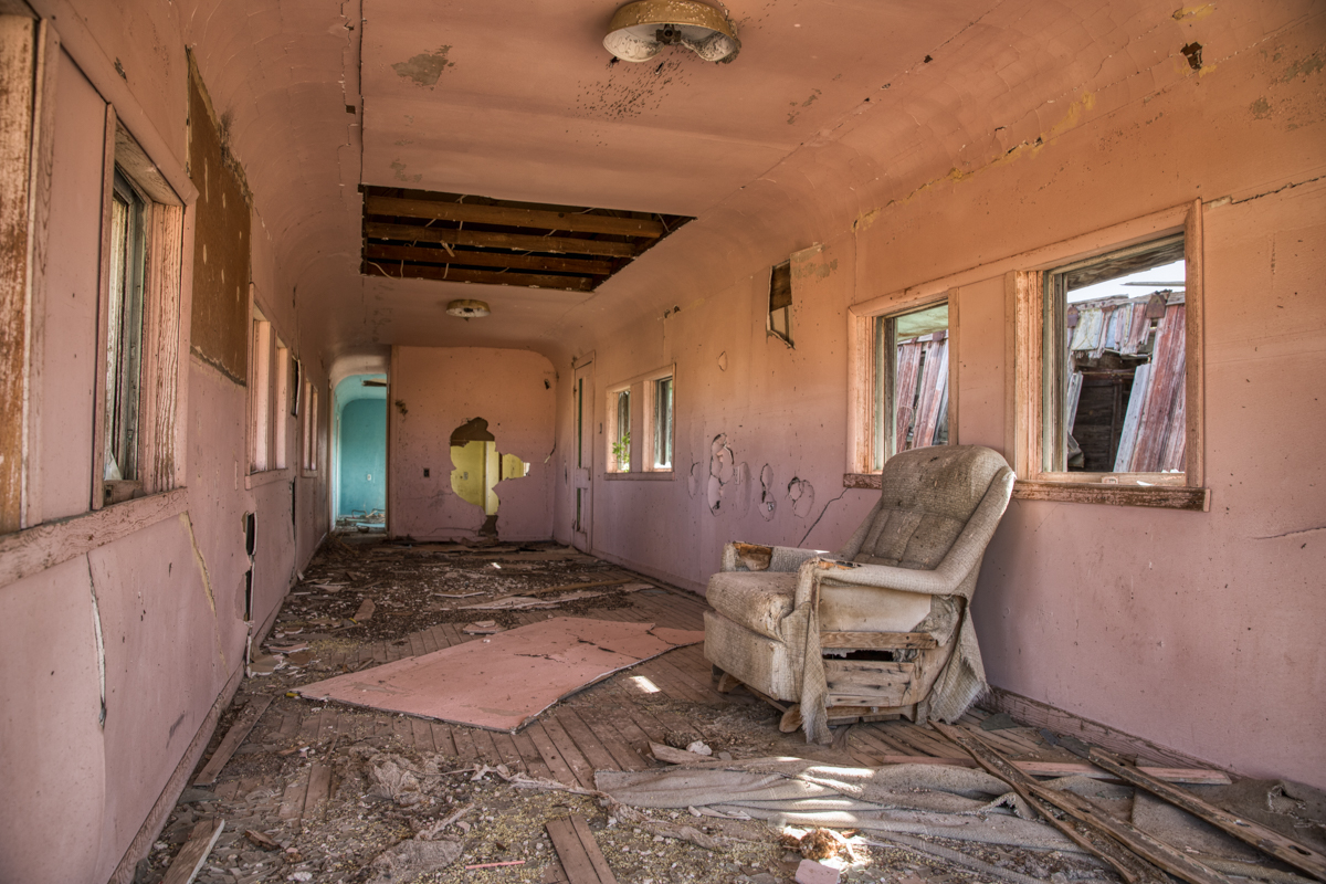 abandoned pink trailer home